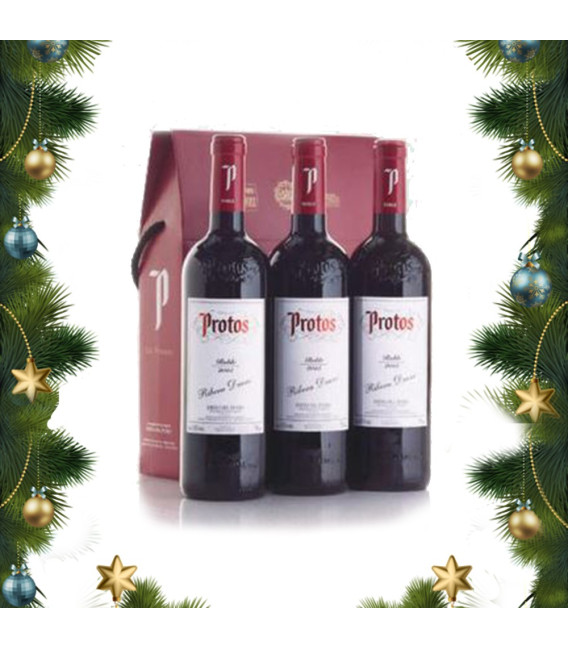 Case wooden 3 bottles red wine Protos crianza