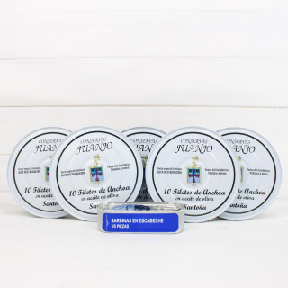 Gift Pack 5 cans of Anchovies 10 Juanjo Fillets + Pickled Sardines